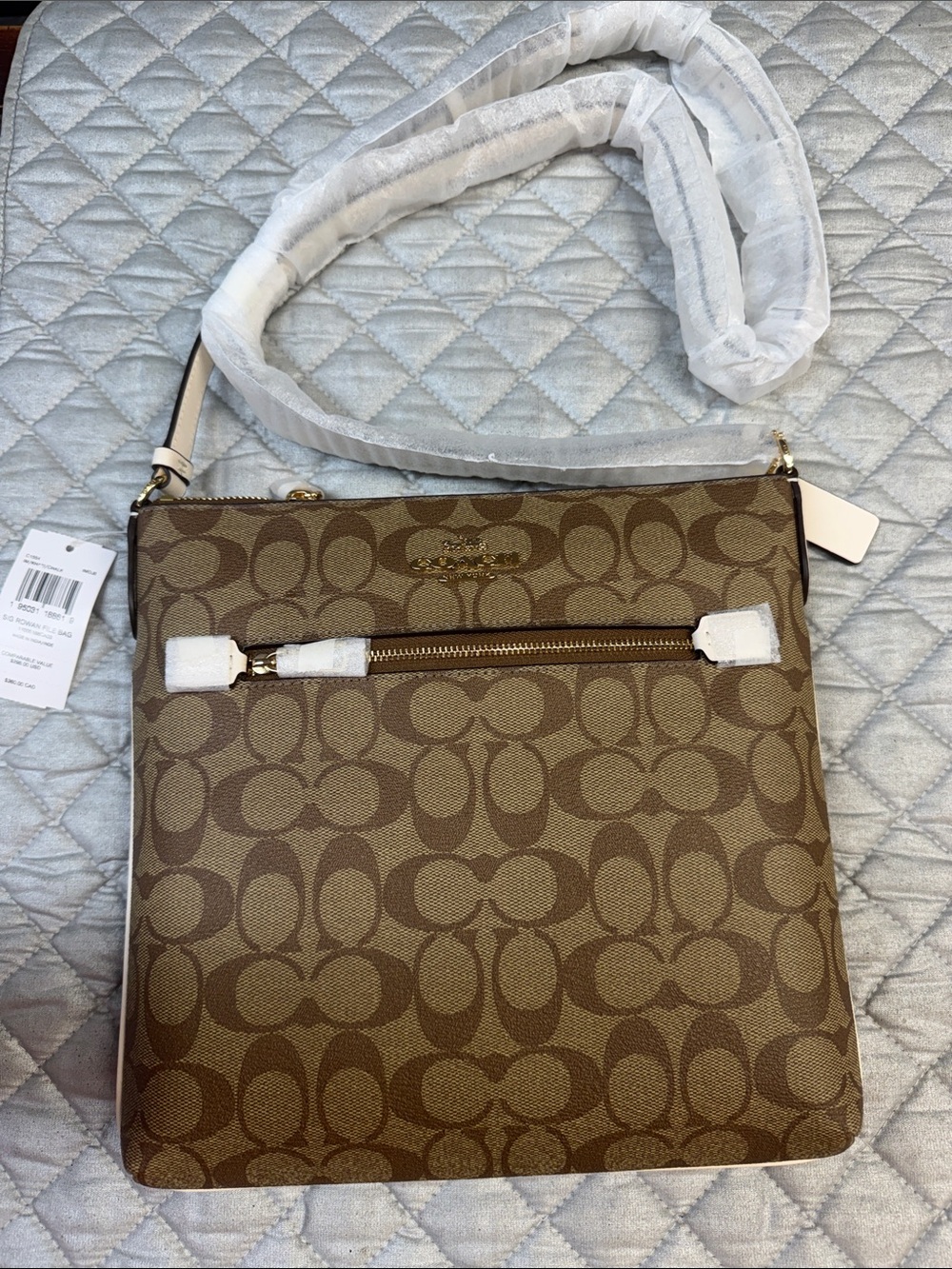 Coach Mini Rowan File Bag Signature print Khaki and Light Sage Green C1554